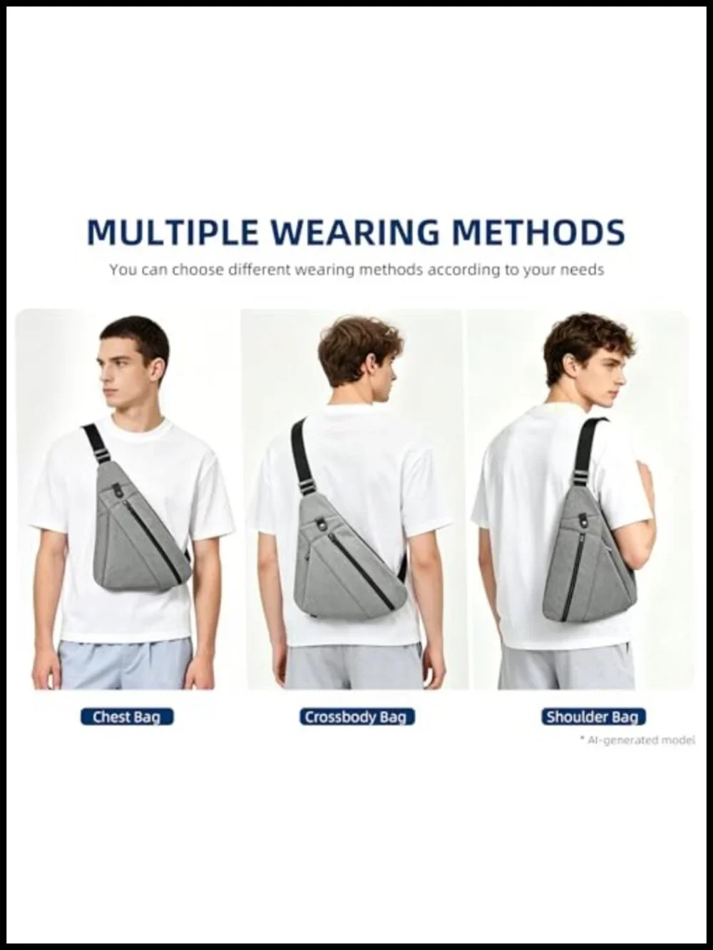 Sling Bag for Men, RFID Anti-Theft Crossbody Bag, Water Bottle Holder,